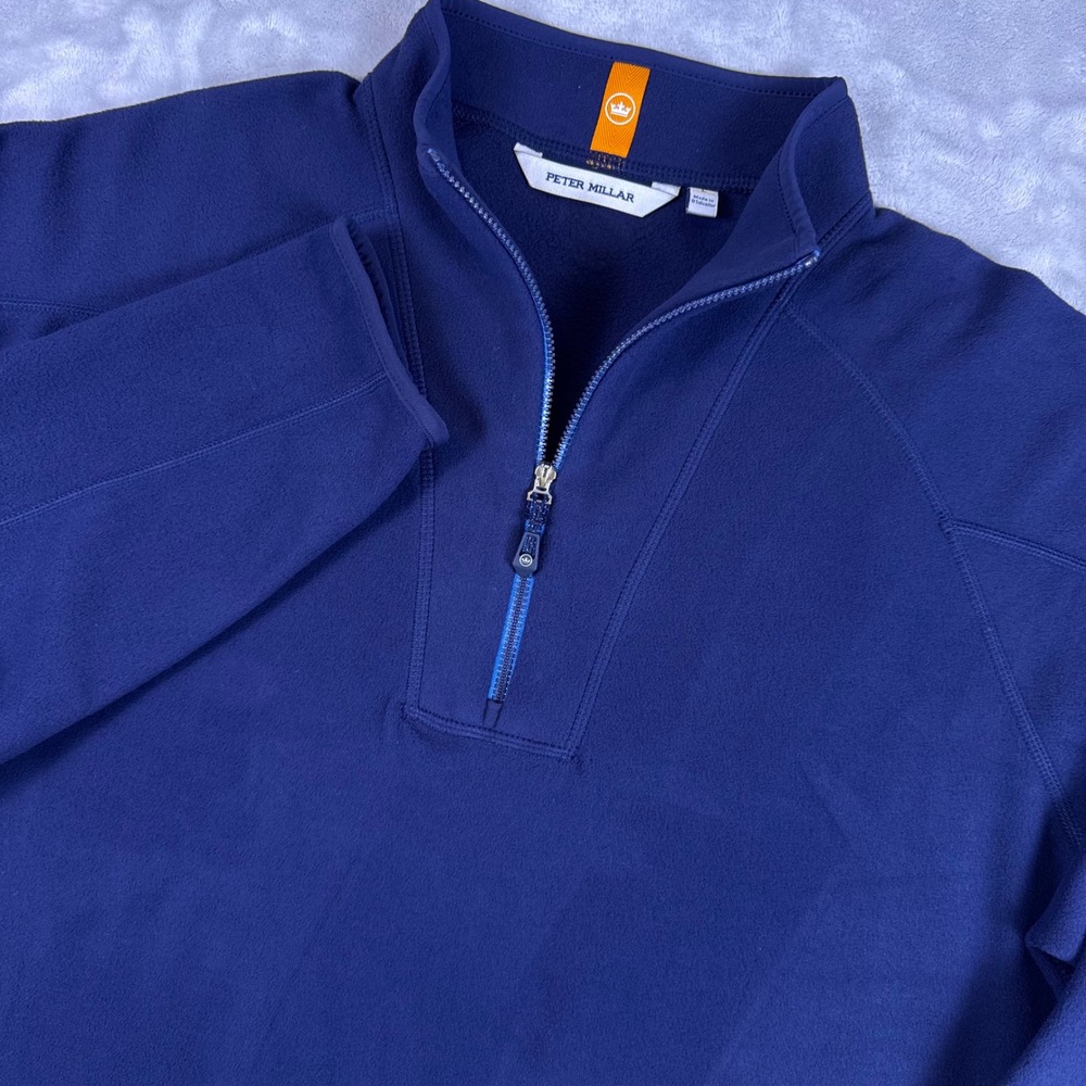 Peter Millar Crown Sport Mens Large Navy Blue Fleece Quarter Zip Pullover